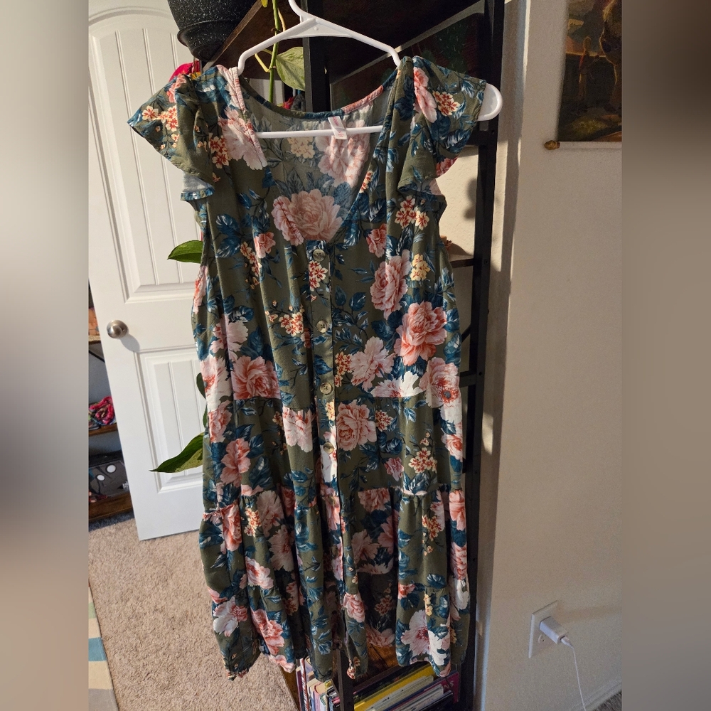 Xhilaration Pink and Green Sundress Sleeveless Midi